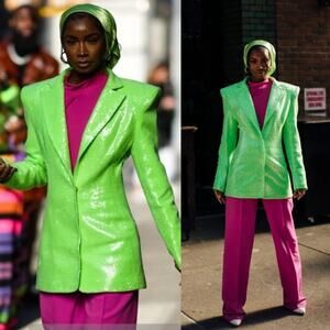 Bronx and Banco Zizi Neon Green Sequin Embellished Blazer Size XS 2